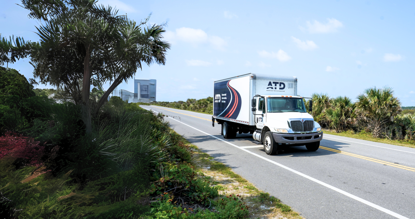 Truck driving on road in Florida, vibrant