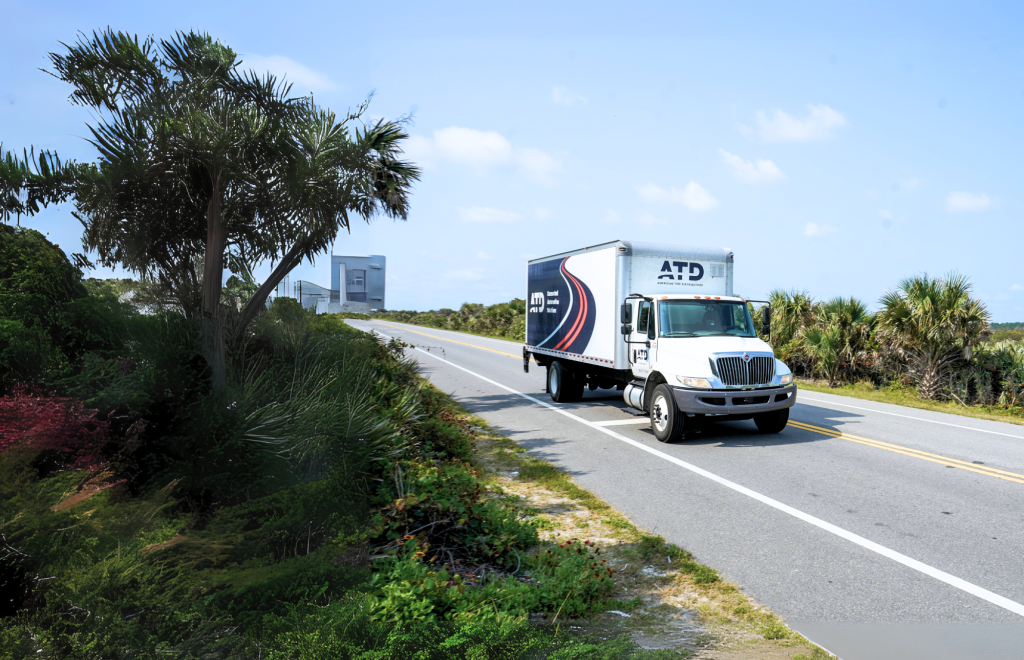 Truck driving on road in Florida, vibrant
