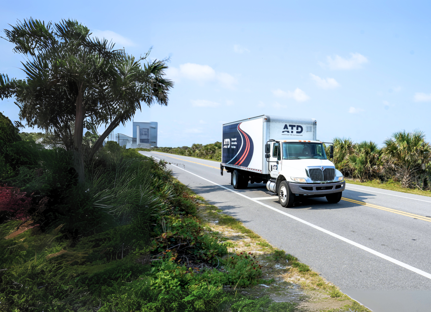 Truck driving on road in Florida, vibrant